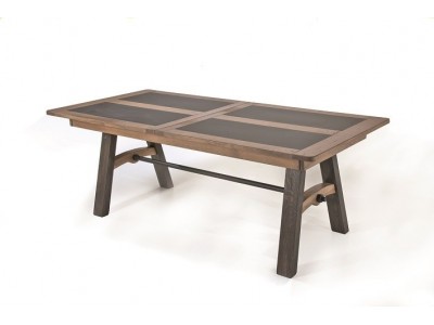 BRONZE - Table pieds en bois + 1 allonge portefeuille de 60 cm 