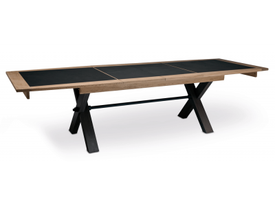 MAGELLAN - Table de séjour 2 allonges de 46 cm en chêne massif et plateau céramique