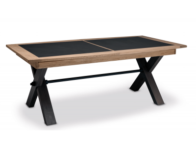 MAGELLAN - Table de séjour 2 allonges de 46 cm en chêne massif et plateau céramique